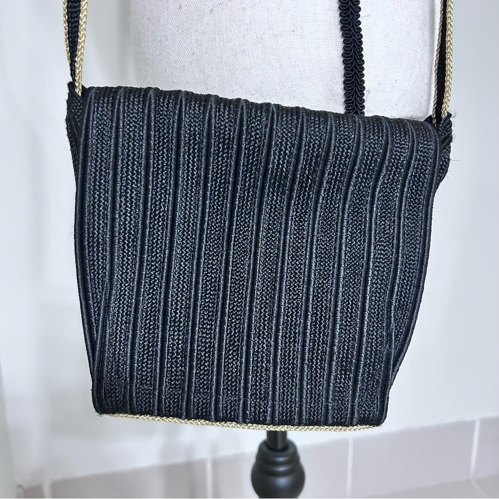 Donna Karan New York Black and Gold Trimmed Crossbody Evening Bag